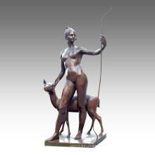 Grande Figure Statue Gilr Cerfs Décoration Bronze Sculpture Tpls-029